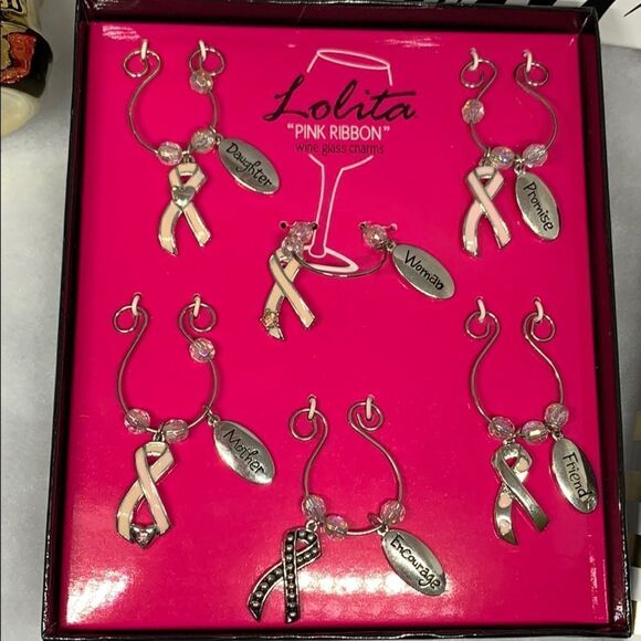 LOLITA Wine Glass Charms Pink Ribbon Edition NIB - Picture 3 of 6